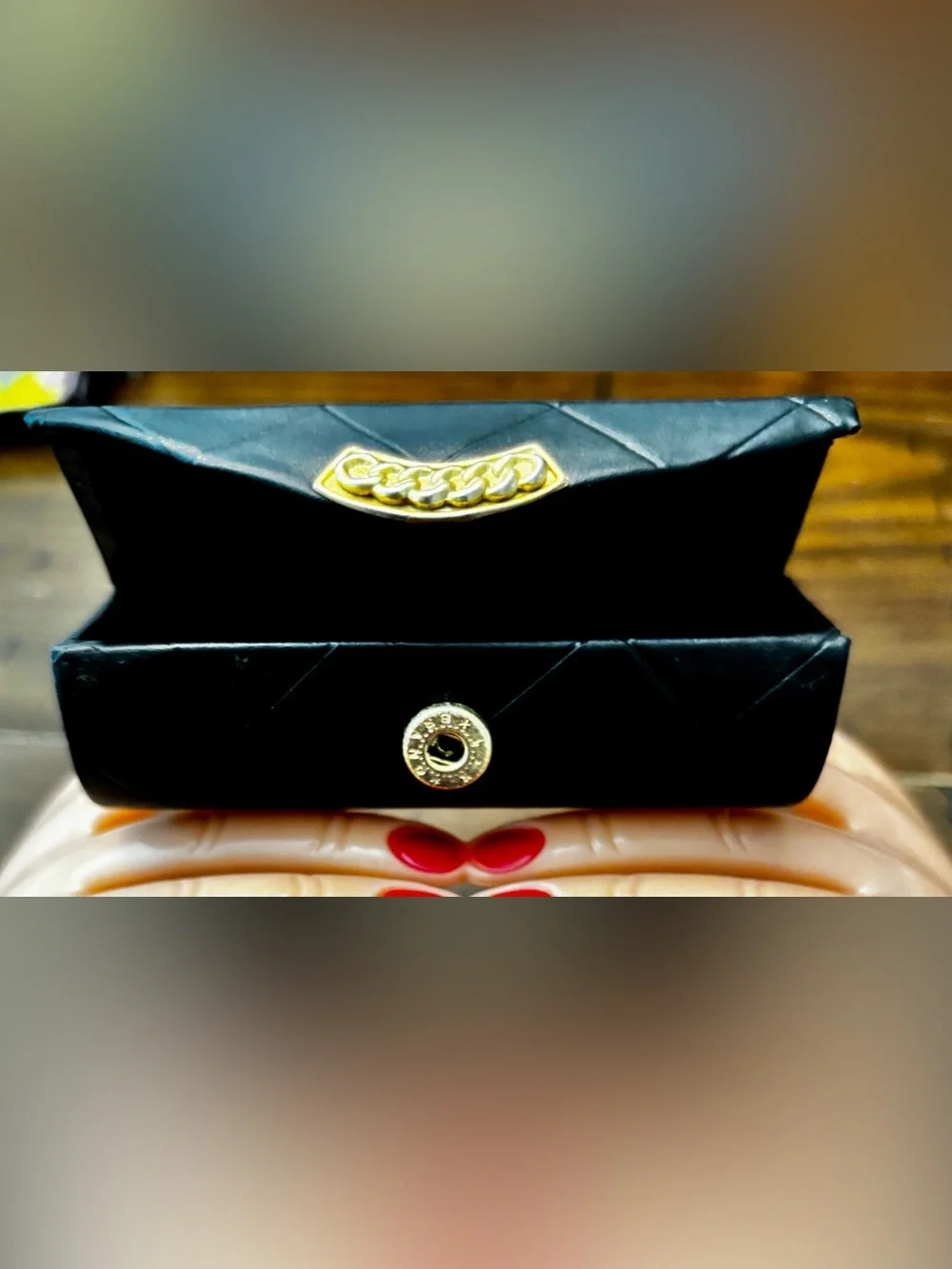 Black and Gold Quilted Women's Small Lipstick Case